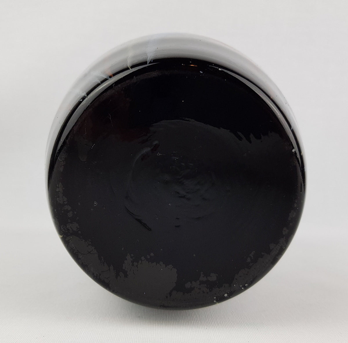 Vintage Martha Volkmer LUCKA Hyalith Amethyst Black Glass Vase With Colorful Hand-applied Enamel Decor 1950s GDR DDR