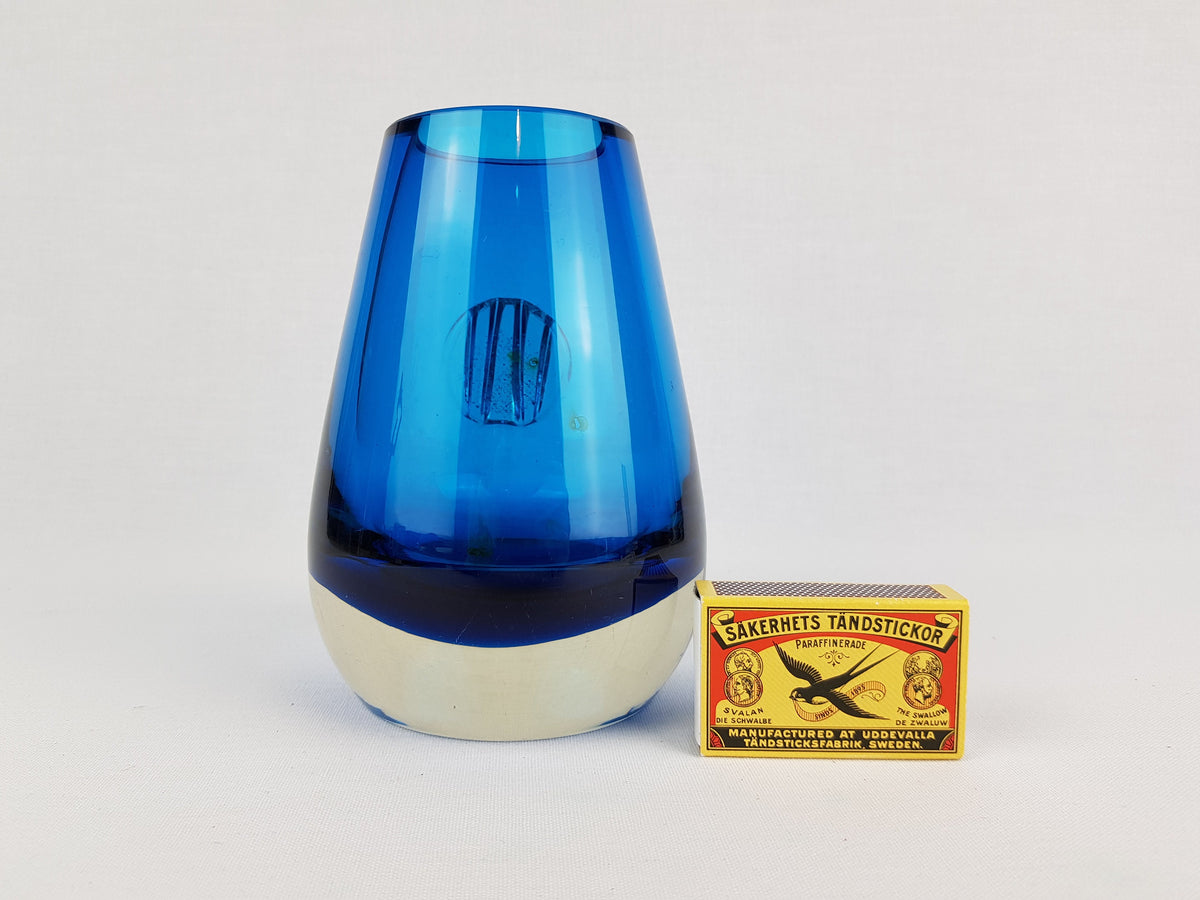Vintage HARRACHOV or HARRACH Blue Glass Vase By Milan Metelak Czechoslowakia 1960-1970s
