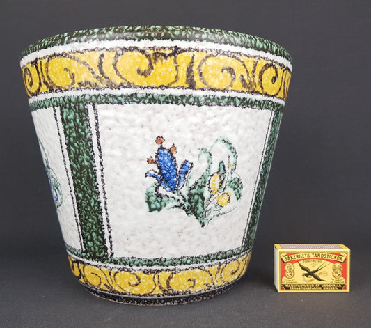 XL Vintage RUSCHA KERAMIK Hand Painted Ceramic Planter with flower decor 236/4 West German Pottery 1969