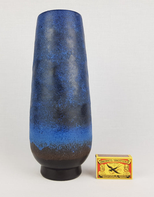 Vintage RUSCHA KERAMIK Matte Blue Black Vase 840/2 West German Pottery 1960s