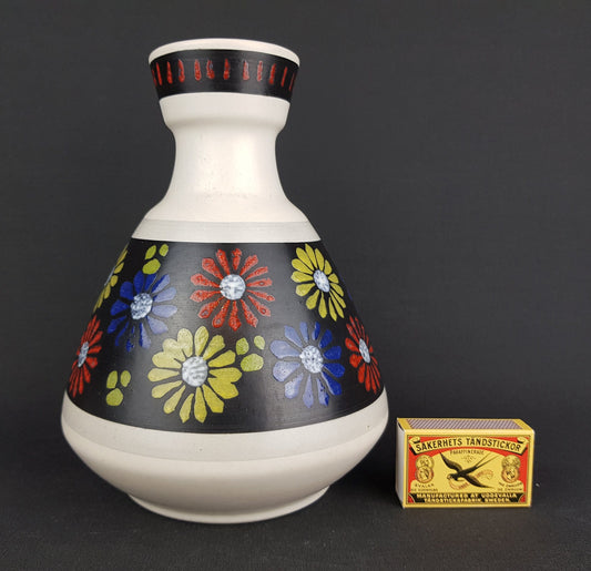 Vintage DÜMLER & BREIDEN Keramik Vase with flower decor 128-20 West German Pottery 1960s 1970s