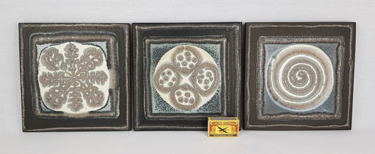 Set of 3 Vintage HUTSCHENREUTHER Grey Square Wall Plate Designed By Renee Neue West German Pottery 1974s