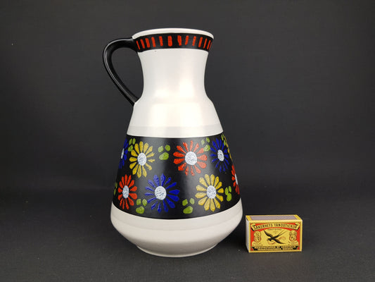 Vintage DÜMLER & BREIDEN Keramik Handled Vase with flower decor 349-25 West German Pottery 1960s 1970s