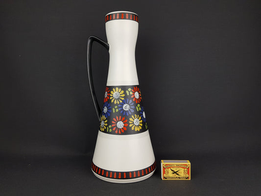 Vintage DÜMLER & BREIDEN Keramik Handled Vase with flower decor 330-35 West German Pottery 1950's