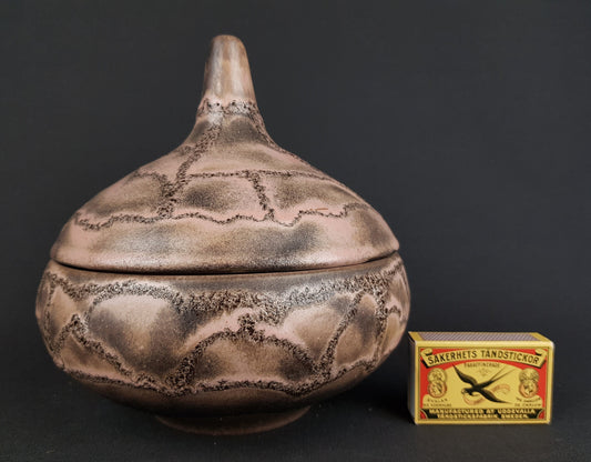 Vintage RUSCHA KERAMIK Brown with Pink Accents Bowl with Lid 608 West German Pottery 1967