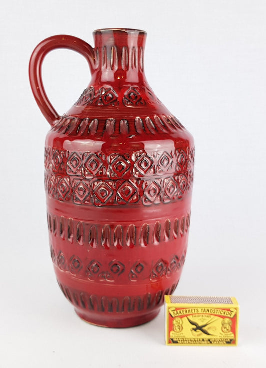 Vintage MINERVA Red Ceramic Vase with Relief decor from Italy 1960s 1970s