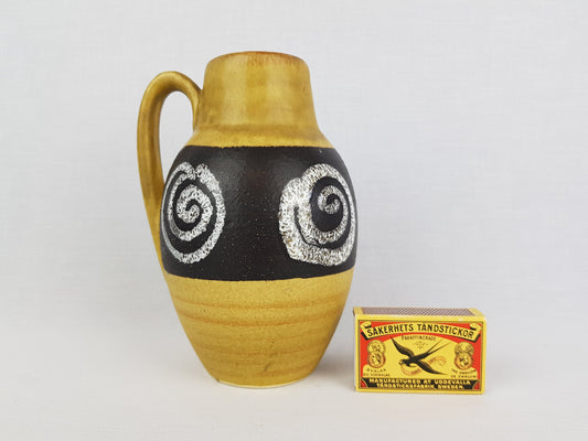 Vintage SCHEURICH KERAMIK Ochre and Dark Brown Vase With Swirl Decor 414-16 West German Pottery 1960s