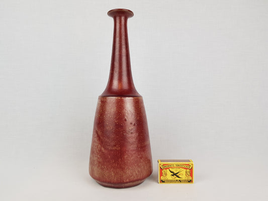 Vintage BAUMFALK TOPFEREI Burgundy Longneck Vase Studio Art Pottery 1970s, Jever West Germany