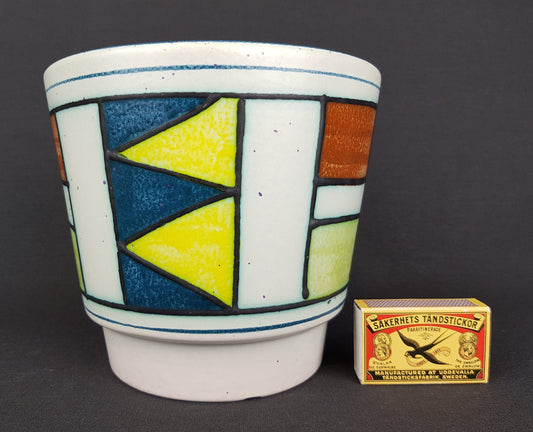Vintage FOHR KERAMIK White Multicolor Handpainted Planter / Flower Pot West German Pottery 1960-70s