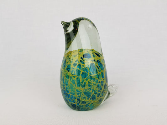 Vintage MDINA Blue, Green and Yellow Glass Bird from Malta 1970s