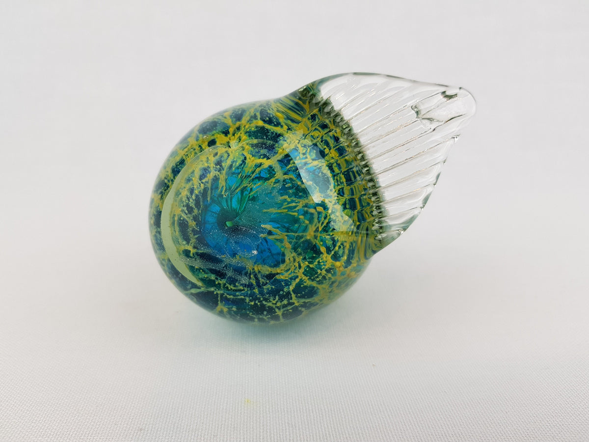 Vintage MDINA Blue, Green and Yellow Glass Bird from Malta 1970s
