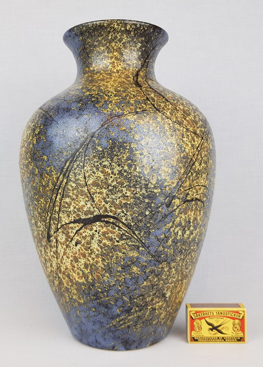 Vintage RUSCHA ART KERAMIK Blue and Yellow Vase 837 West German Pottery 1980s