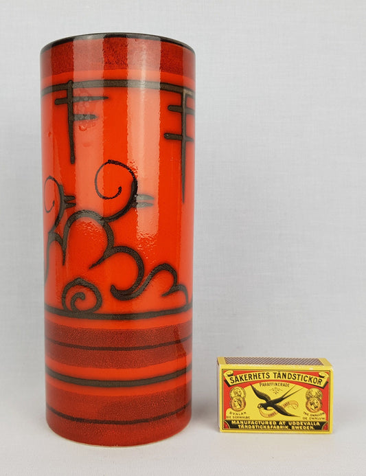 Vintage FLORA GOUDA HOLLAND Ceramic Orange Vase With Tokio Decor 933 Dutch Pottery 1970s