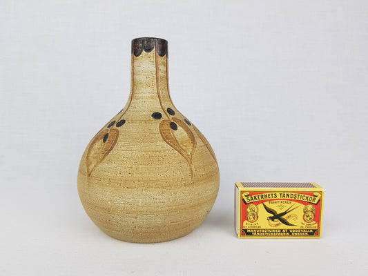 Vintage SGRAFO Beige and Brown Vase with Abstract Flower decor West Germany 1977