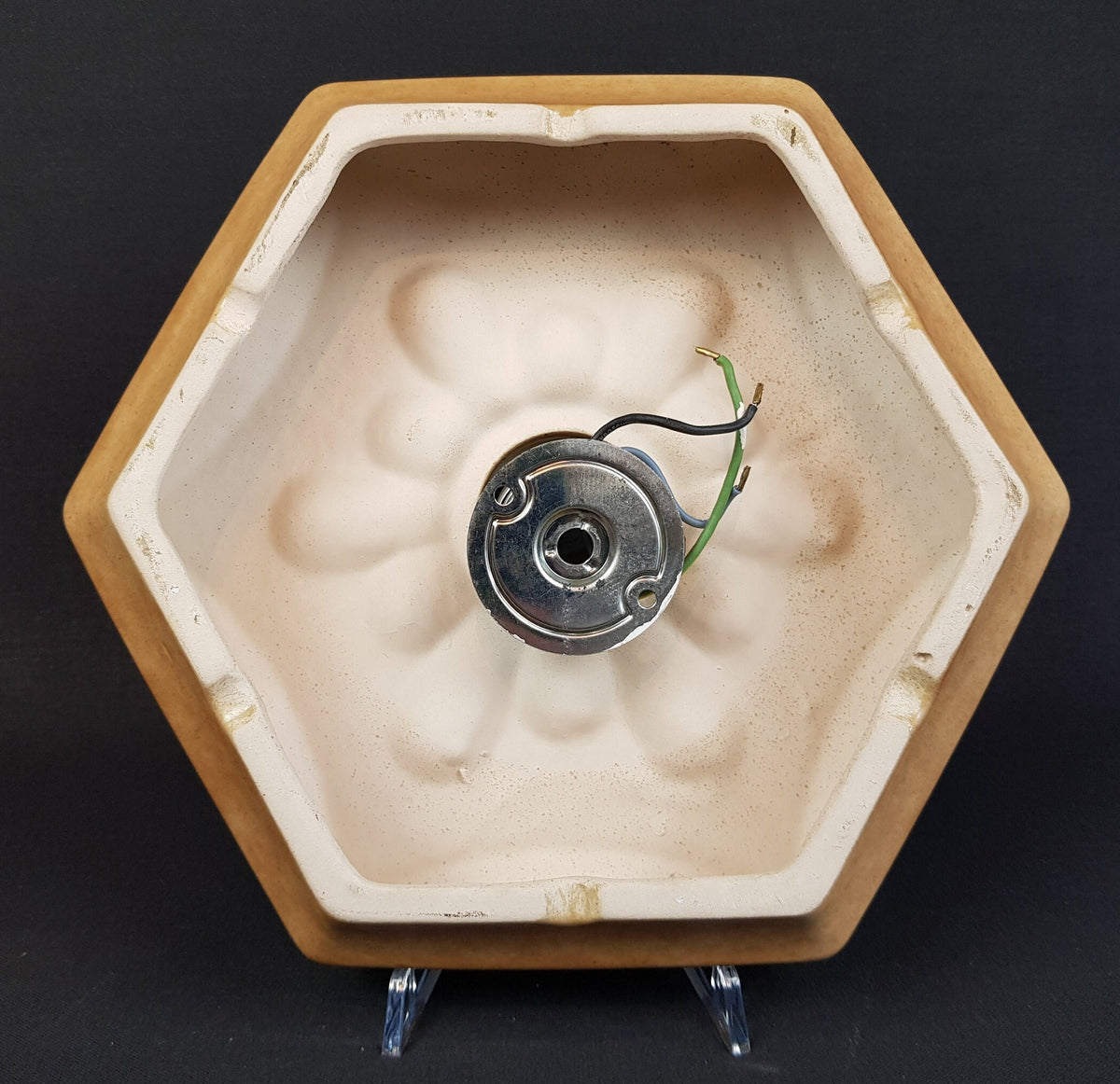 Vintage PAN KERAMIK Beige and Brown Hexagon Wall or Ceiling Lamp Light Sconce West German Pottery 1970s
