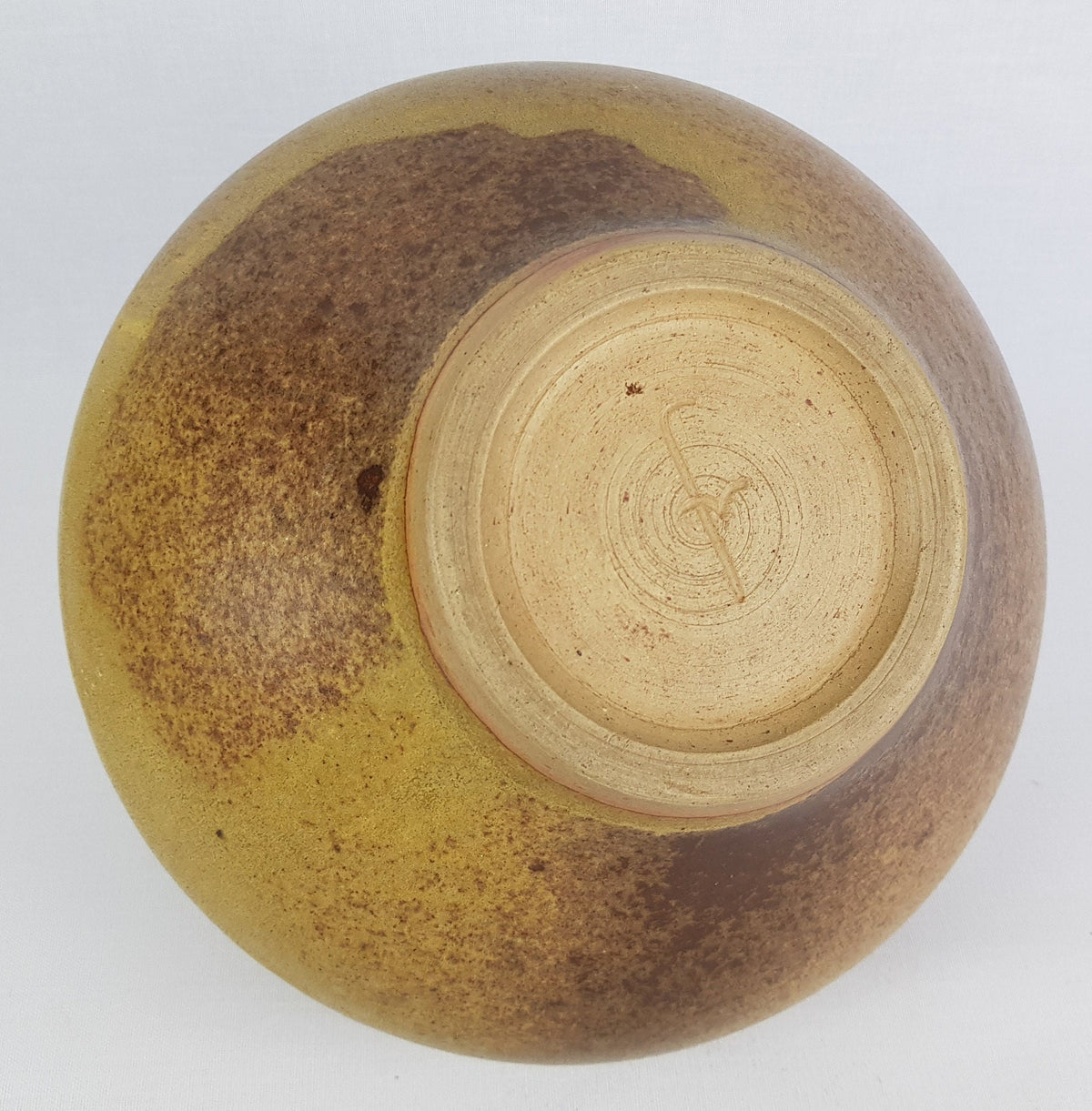 Vintage Studio Art Pottery Vase by Fritz Vehring – UFO Shape – Brown with Yellow Accents – 1950s/1960s