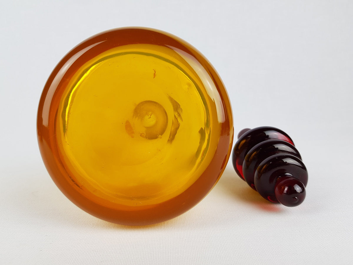 Vintage KASPAR SILESIA Yellow Blue and Red Handblown Art Glass Decanter Germany MCM