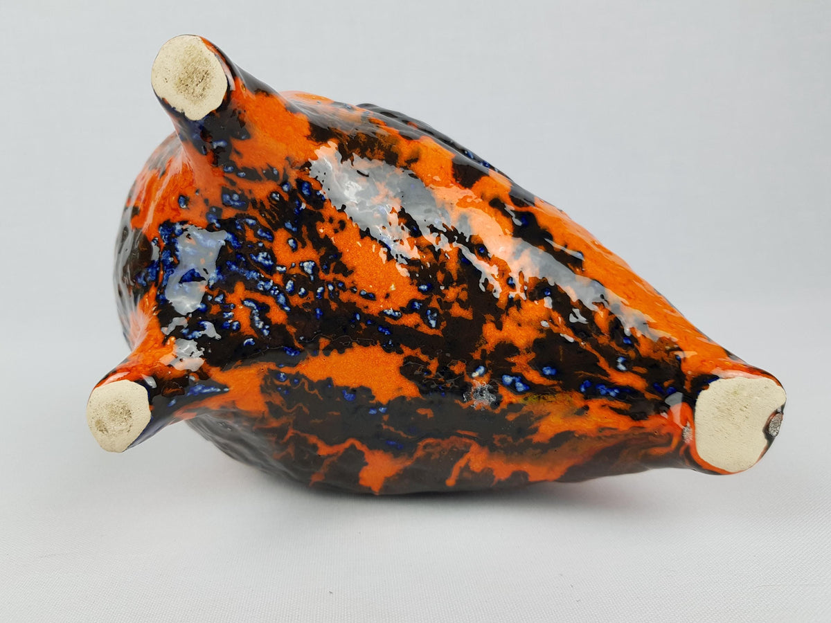 RARE Vintage JASBA KERAMIK Orange and Blue Ceramic Owl "Peru" Series West German Pottery 1969s