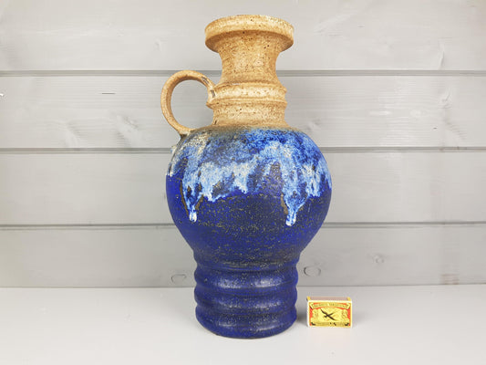 Vintage WEST GERMAN POTTERY Fat Lava Blue Beige Vase, Krosselbach Style 1960-70s