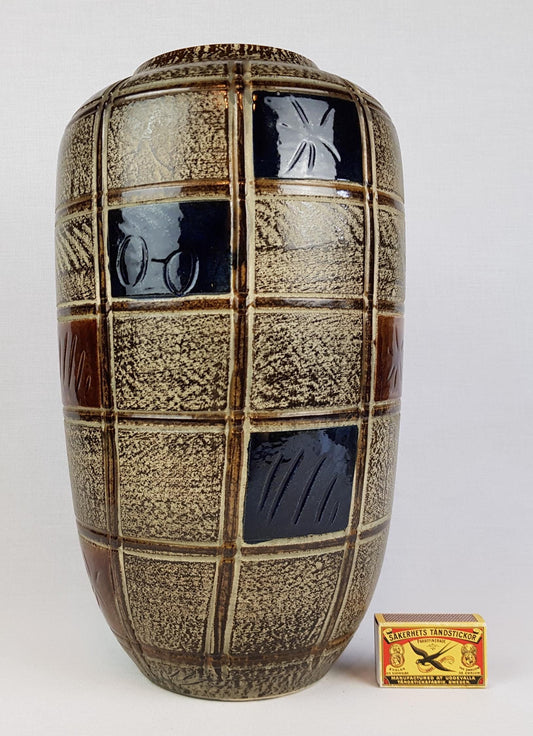 Large Vintage SPARA EDEL KERAMIK Brown Vase with Incised Decor 208-36 West German Pottery 1960s