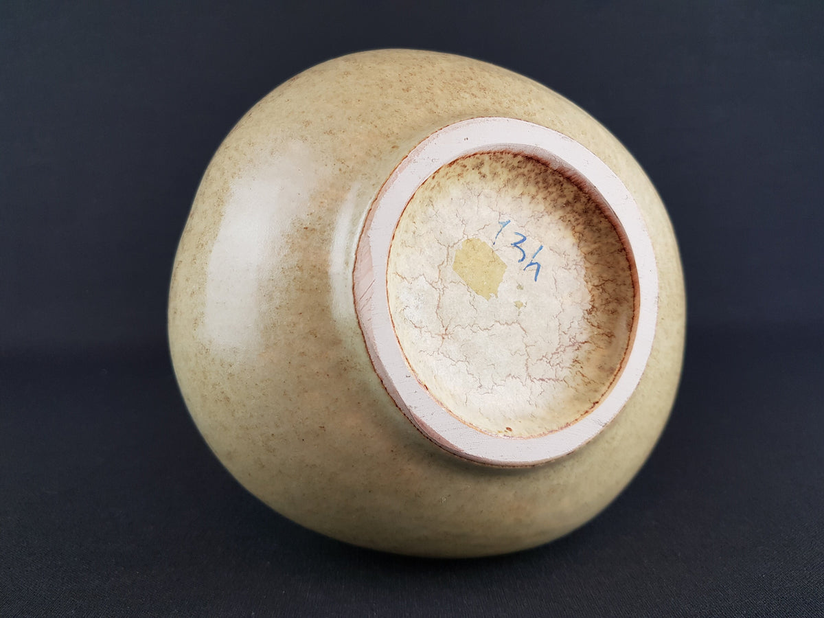 Vintage BERTONCELLO Long Neck Vase with Screziato Havana Glaze Italian Pottery 1970s