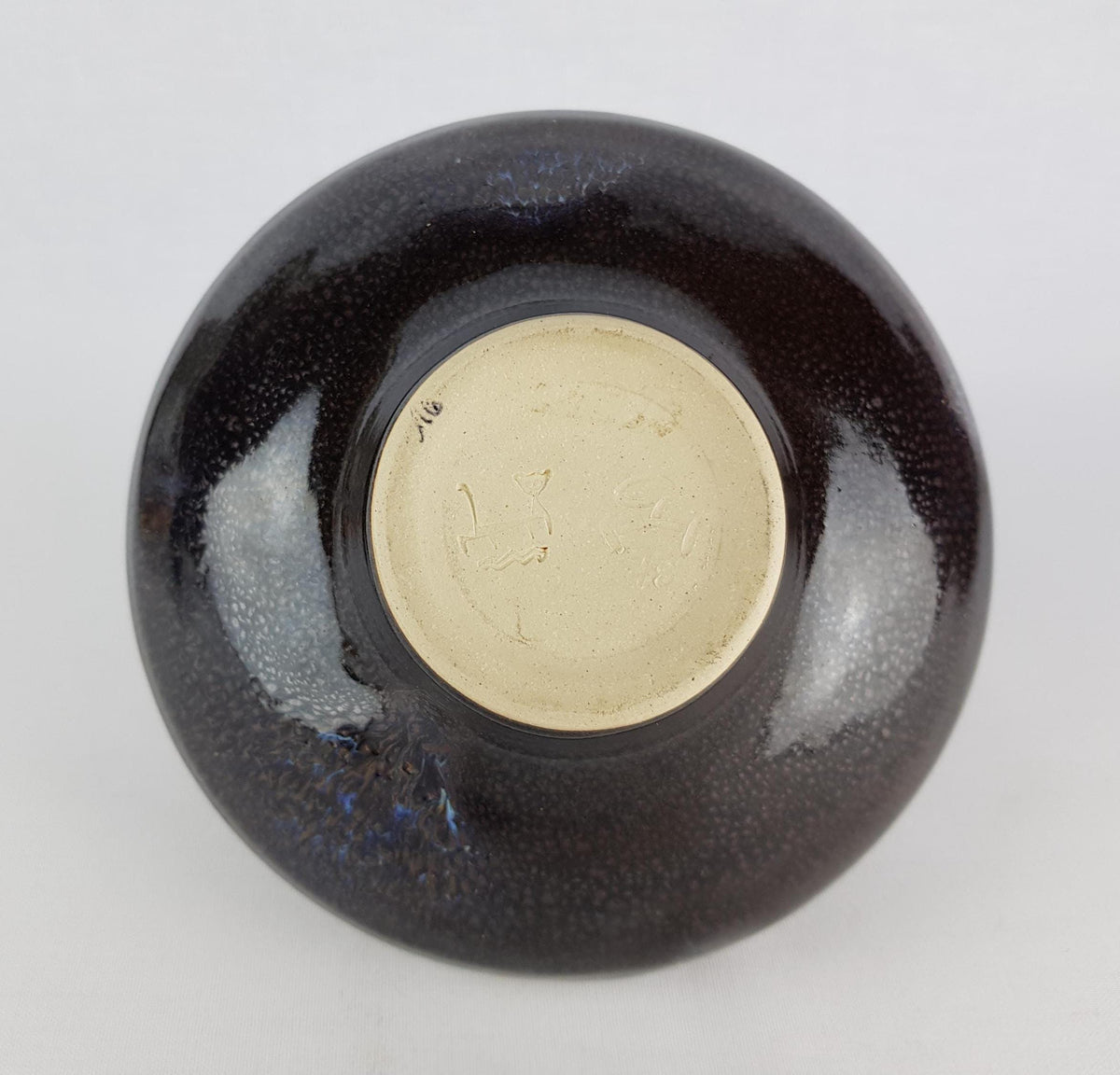 Vintage Studio Art Pottery by GORGE HOHLT Blue Ufo Shaped Vase With Freckles Decor For Werkstatt Hohlt Katzbach 1960s