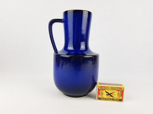 Vintage STEULER KERAMIK Handled Blue Jug Vase 141-20 West German Pottery 1960s