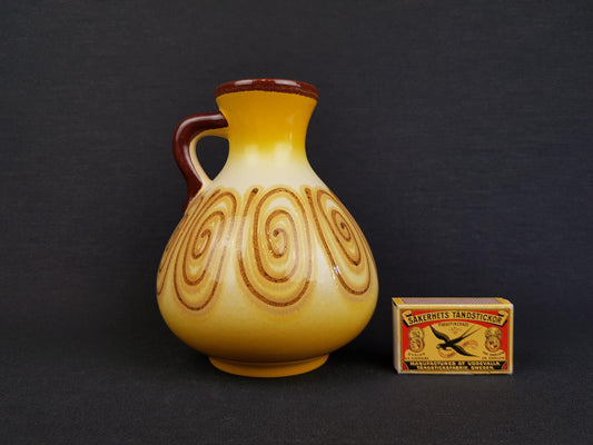 Vintage SCHLOSSBERG KERAMIK with Unique Yellow and Brown Swirl Decor 73/15 West German Pottery 1960-70s