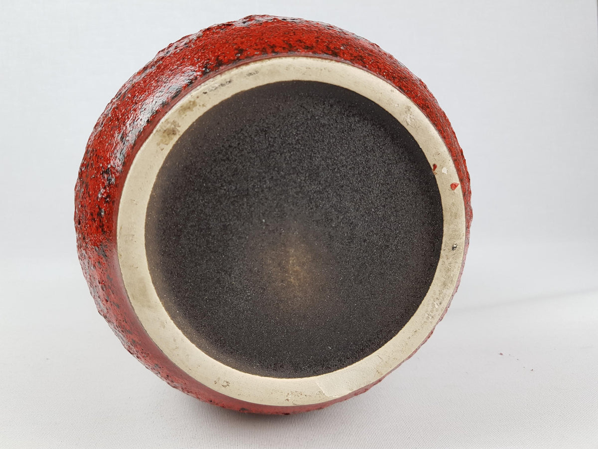 Vintage STEULER KERAMIK Handled Red Fat Lava Floor Vase West German Pottery 1960s
