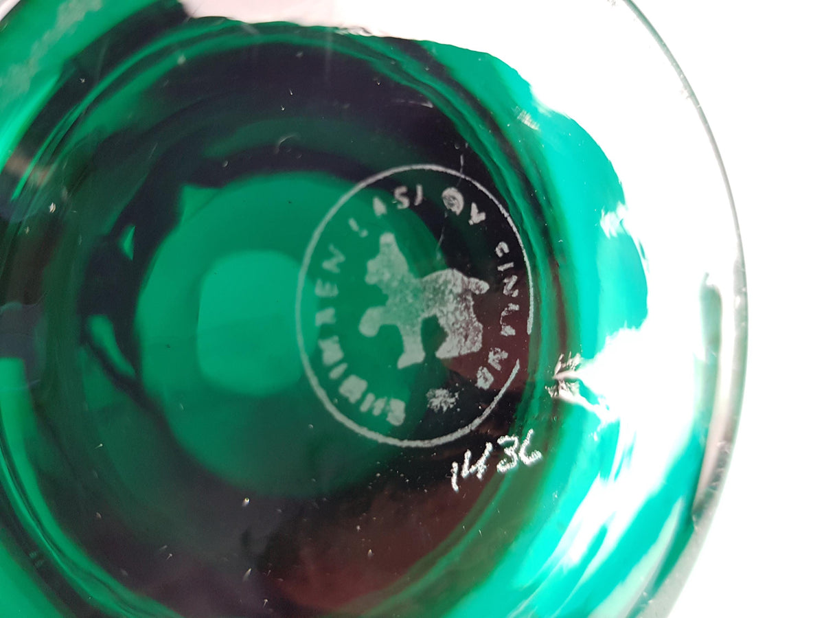Vintage RIIHIMAEN LASI Turquoise Green Glass Vase no. 1436 Model Stromboli by Aimo Okkolin 1963-69