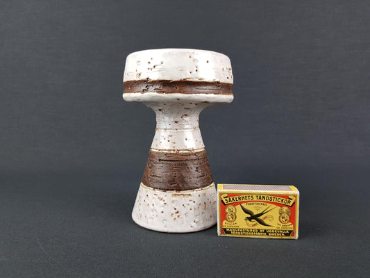 Vintage West German Style Ceramic Candlestick – White & Brown, Brutalist, 1960s/70s