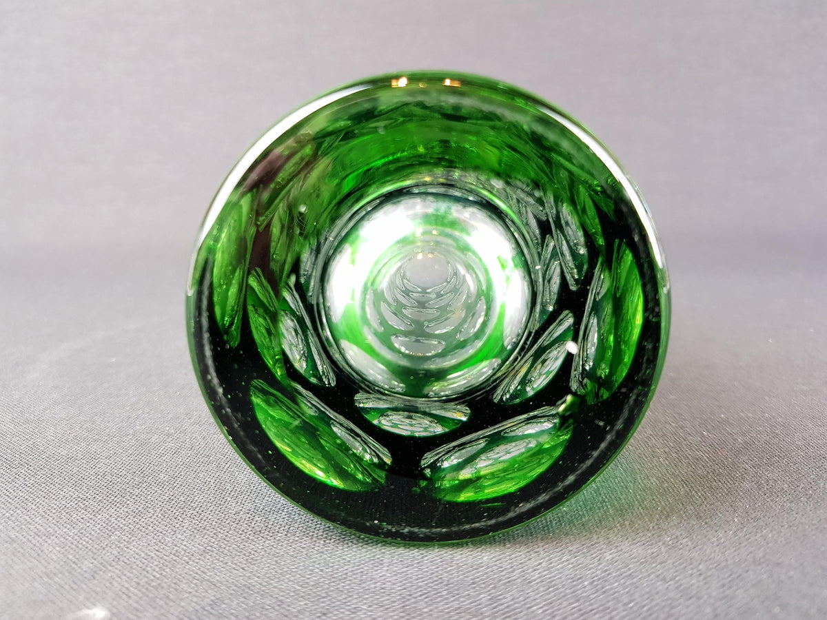 Vintage NACHTMANN BLEIKRISTALL Green Cut to Clear Glass Vase Bamberg West Germany 1950s