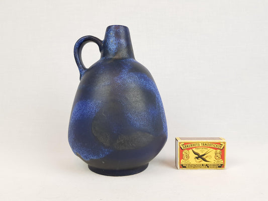 Vintage RUSCHA KERAMIK Handled Matte Blue Vase 320/2 West German Pottery 1960s