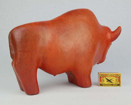 XL Vintage RUSCHA KERAMIK Bull with Vulkano decor West German Pottery 1960s by Kurt Tschörner