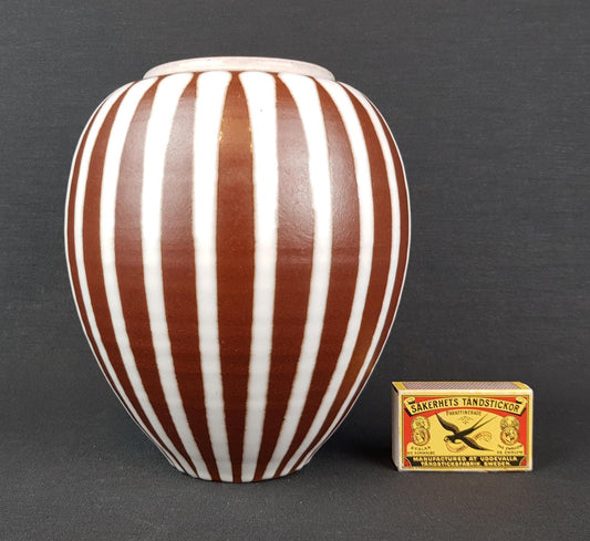 Vintage WILHELM und ELLIE KUCH White and Brown Vase Studio Art Pottery 1960-70s