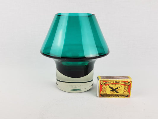 Vintage RIIHIMAEN LASI Turquoise Green Glass Vase no. 1436 Model Stromboli by Aimo Okkolin 1963-69