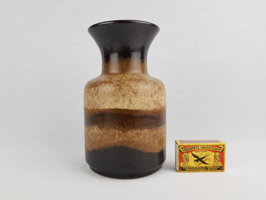Vintage JASBA Beige and Brown Trumpet Vase N602 10 18 West German Pottery 1970s