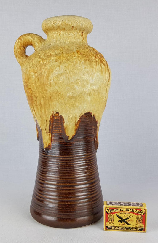 Vintage DÜMLER & BREIDEN Keramik Beige and Brown Handled Fat Lava Jug Vase 647-30 West German Pottery 1970s