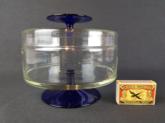 Vintage ROYAL LEERDAM KRISTALUNIE Blue and Clear Glass Cookie Jar by Floris Meydam Dutch Glass Art 60s 70s