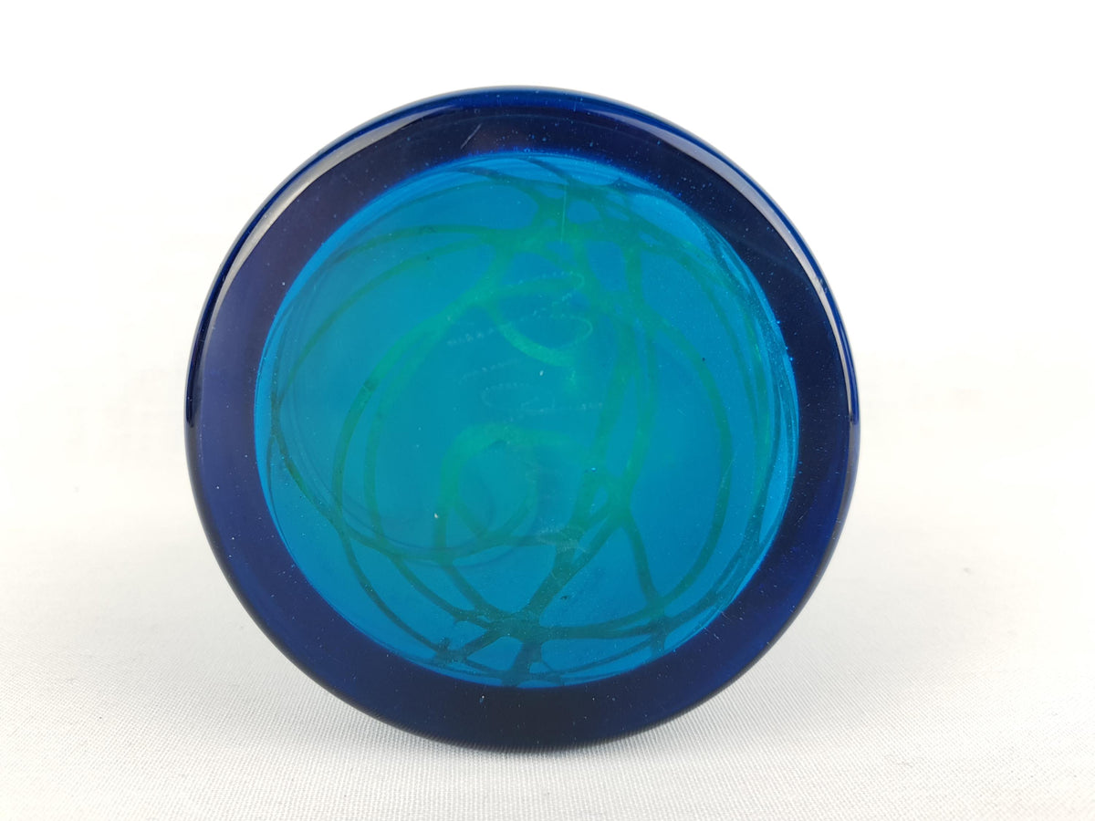 Vintage MDINA Blue and Green Glass Vase With Stripes Decor from Malta 1970s