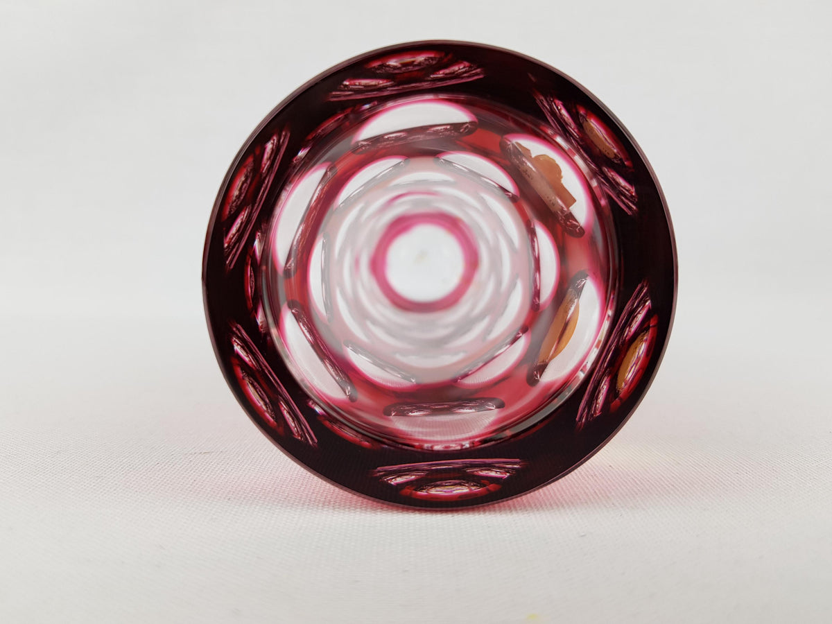 Vintage NACHTMANN BLEIKRISTALL Red Cut to Clear Glass Vase Bamberg West Germany 1950s