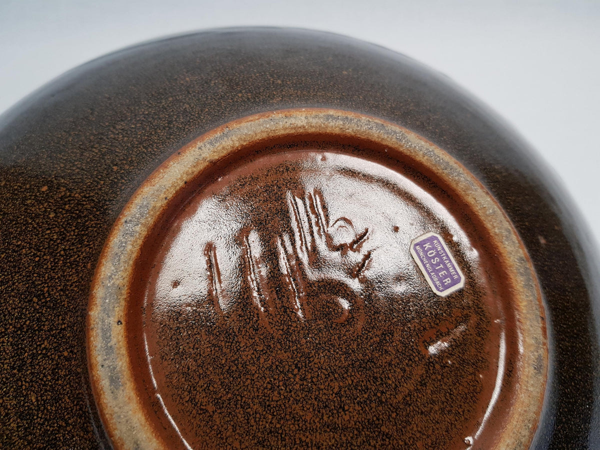 Large Vintage West German Studio Pottery Bowl Kunstkammer Köster Exhibition Piece Brown Ceramic 1960s 1970s