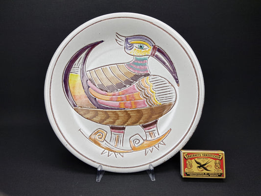 Vintage COTTOVENETO Wall Plate Fatto a Mano (Hand Painted) with Bird Decor by Luigi Rincicotti Italian Pottery 1980s