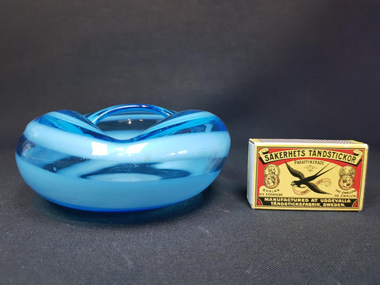 Vintage Japanese Glass Bowl in Tranquil Blue with White Stripes