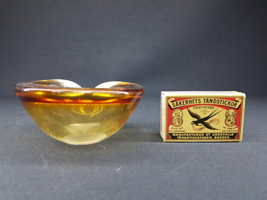 Vintage MURANO GLASS Amber And Clear Folded Glass Bowl Italian Art Glass 1960s MCM
