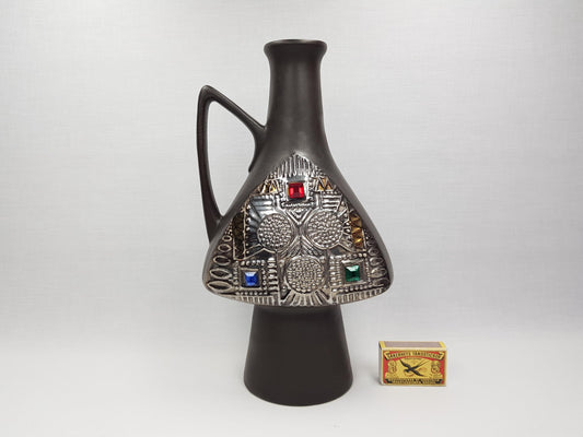 Rare Vintage BAY KERAMIK Brown Vase With Contura Decor by Bodo Mans 299-30 Juwel Series West German Pottery 1965
