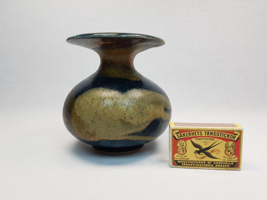 Vintage GABRIELE BOOS Studio Art Pottery Brown Blue and Ocher Ceramic Vase 1975 Germany