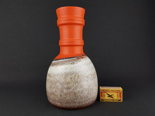 Vintage STEULER KERAMIK Orange and Taupe / Beige Vase 309-25 West German Pottery 1970s Fat Lava Era