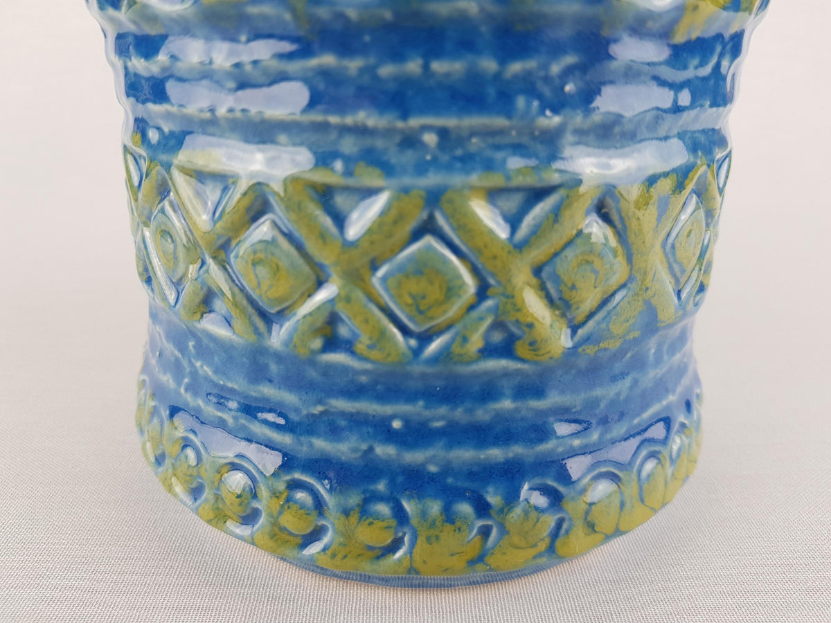 Vintage SPARA KERAMIK Blue and and Green Vase with Relief Decor 558/25 West German Pottery 1970s