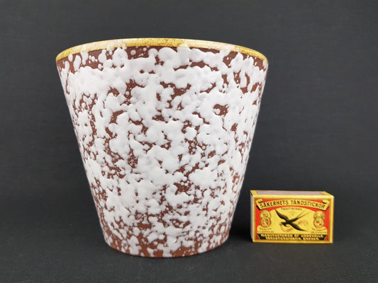 Vintage WEST GERMAN POTTERY Planter Cache Pot White and Brown Cloudy Glaze Mcm